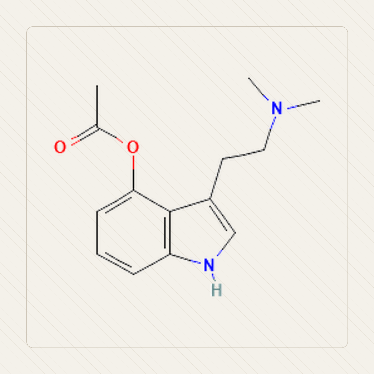 4-AcO-DMT O-acetylo-psylocyna, educational illustration of the molecular structure