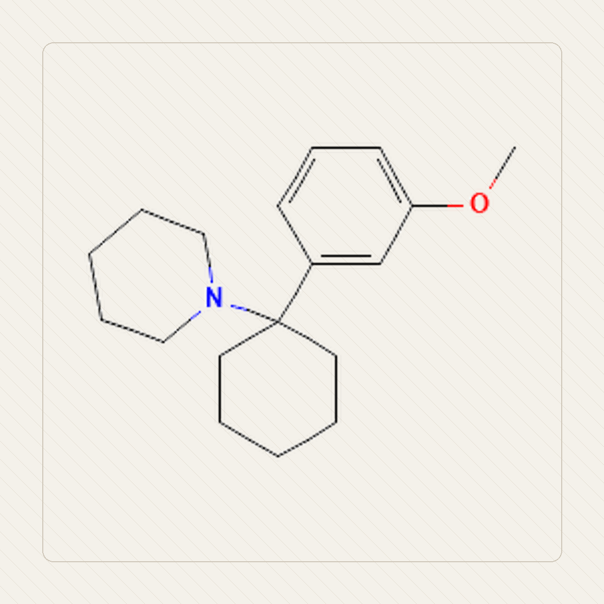 3-MeO-PCP 3-metoksyfencyklidyna, educational illustration of the molecular structure