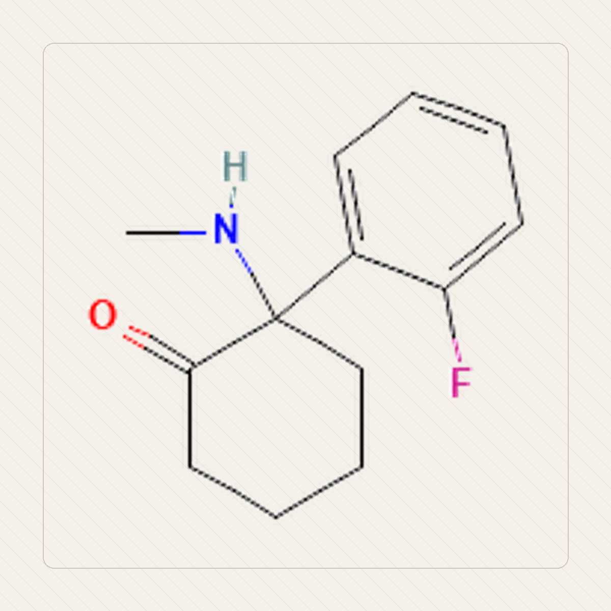2-FDCK 2-fluorodeschloroketamina, educational illustration of the molecular structure