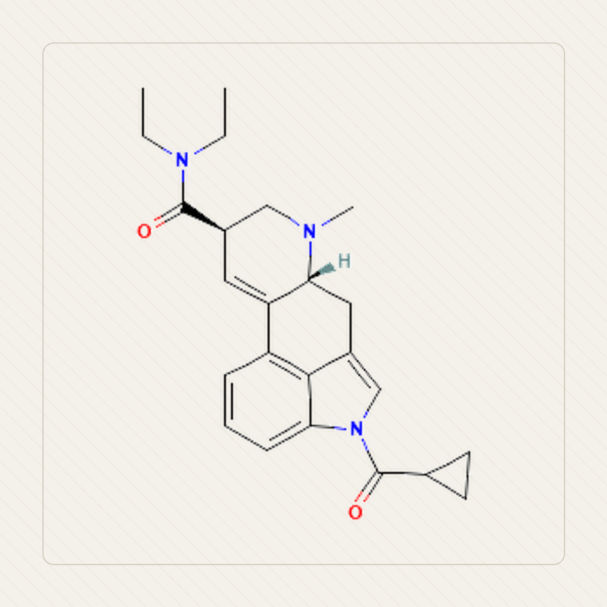 1cP-LSD 1-cyclopropionylo-LSD, educational illustration of the molecular structure